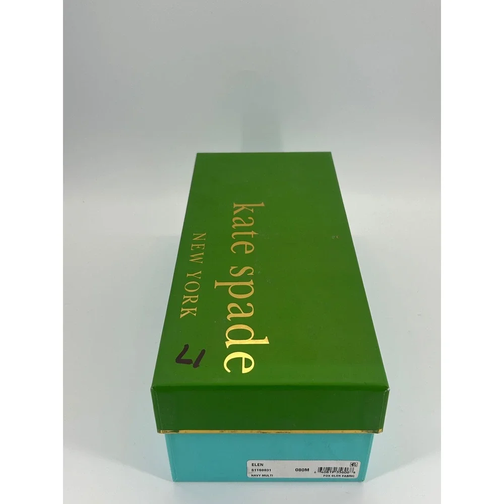 Kate Spade Elen Flats Size 8 Navy‎ Multi Fox Print Pom Pom New In Box